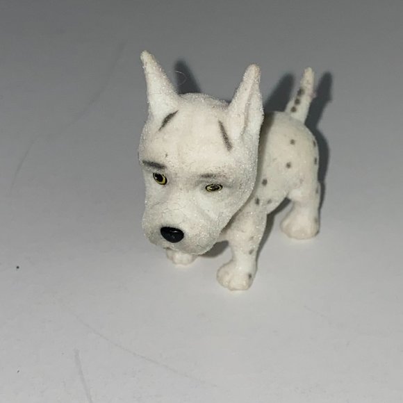 Pretend Play Velvety Flocked Miniature White Dog With Spots Pointed Ears Toy - Picture 3 of 9